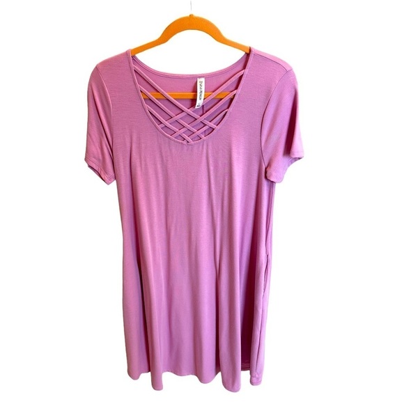 Zenana Premium Swing Loose Dress Size Large Strappy Neckline Barbie Pink - Picture 1 of 3